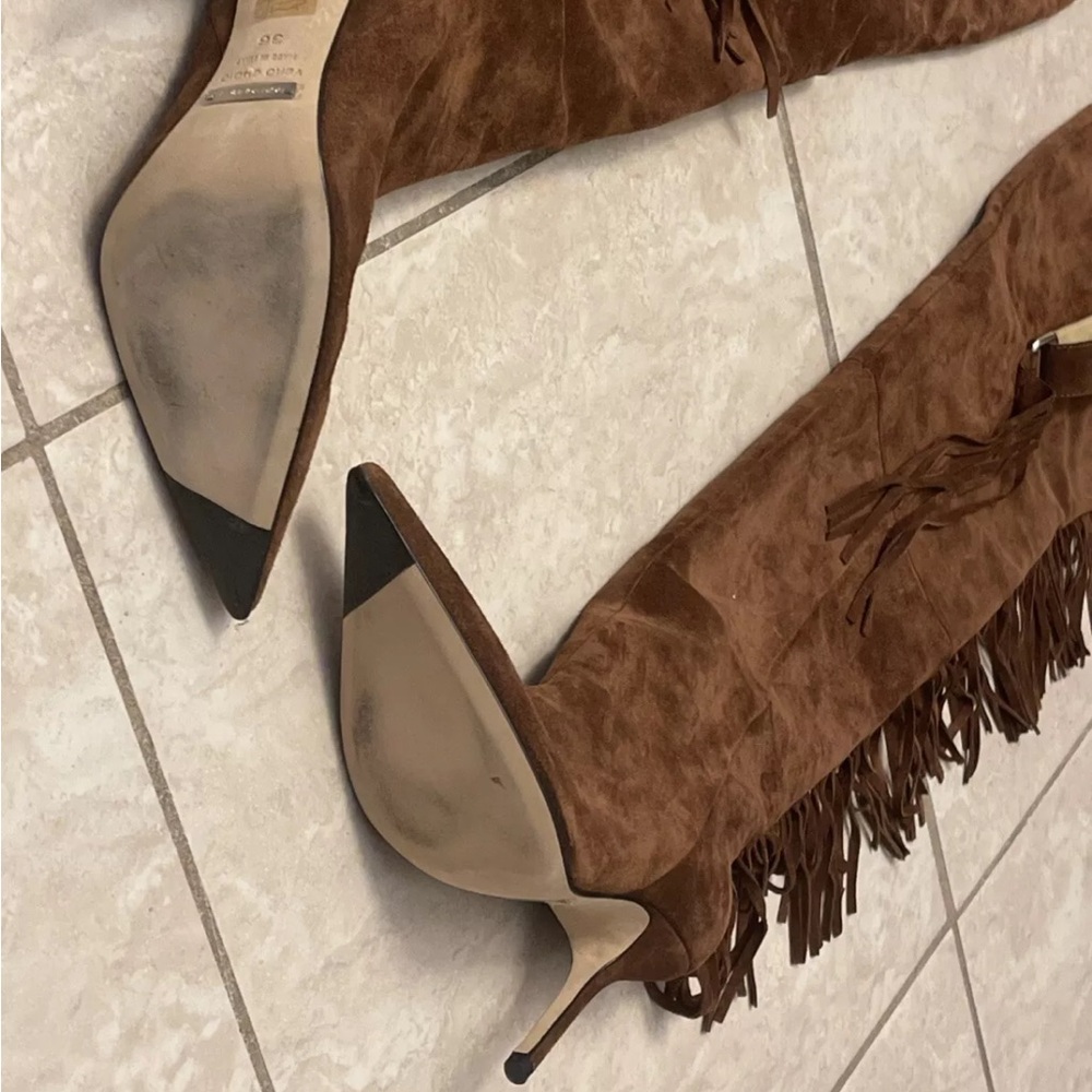 Dolce & Gabbana Sexy Suede Brown Fringe Leather Boots & Belt woman’s D&G heels - Picture 9 of 16